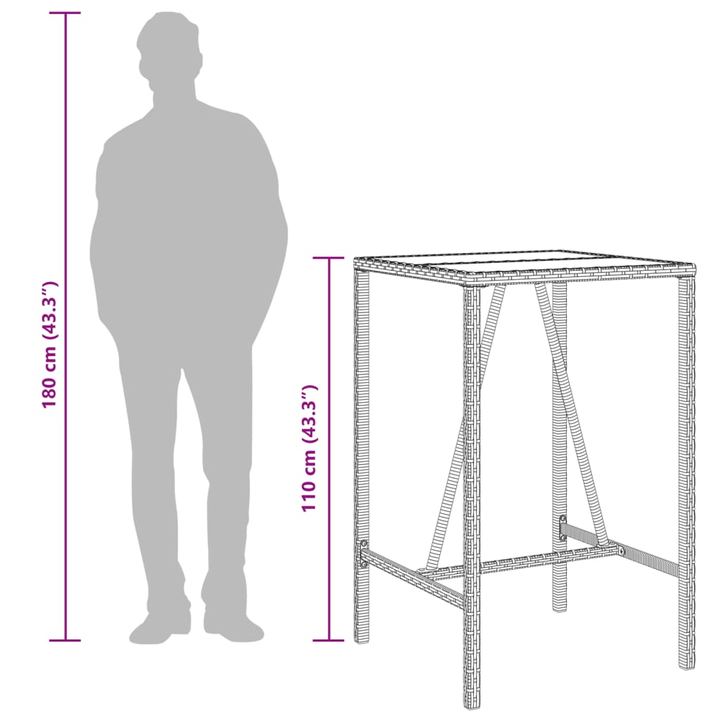 vidaXL Outdoor Bar Table Grey 70x70x110 cm Poly Rattan