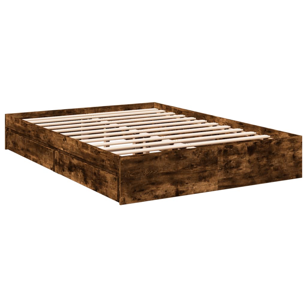 vidaXL Bed Frame with Drawers without Mattress Smoked Oak 140x190 cm