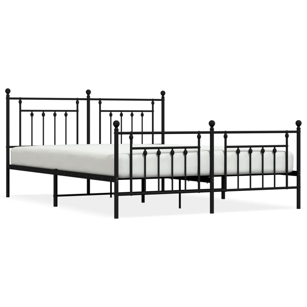 vidaXL Metal Bed Frame without Mattress with Footboard Black 183x213 cm