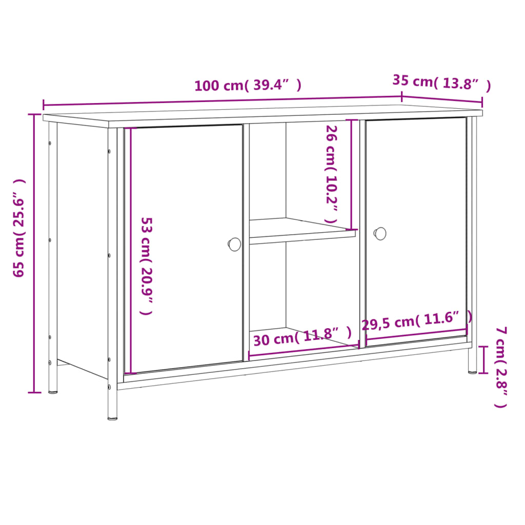 vidaXL TV Cabinet Smoked Oak 100x35x65 cm Engineered Wood