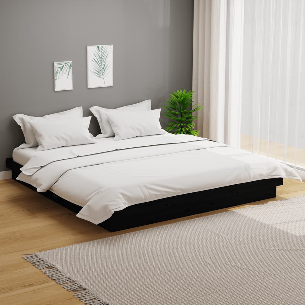 vidaXL Bed Frame without Mattress Black Solid Wood 200x200 cm