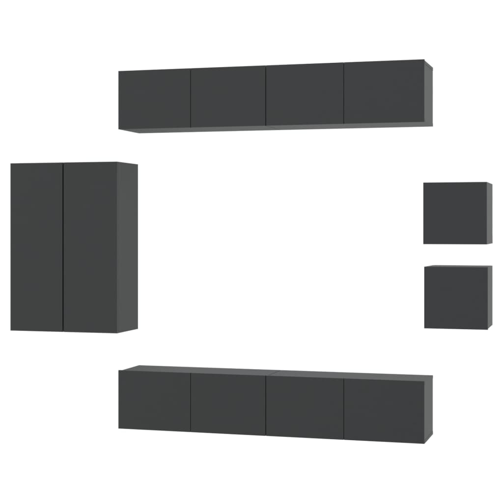 vidaXL 8 Piece TV Cabinet Set Black Engineered Wood