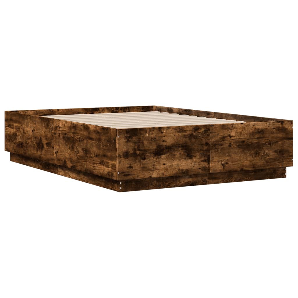 vidaXL Bed Frame with LED without Mattress Smoked Oak 135x190 cm Double