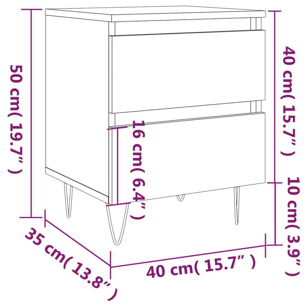 vidaXL Bedside Cabinet Smoked Oak 40x35x50 cm Engineered Wood