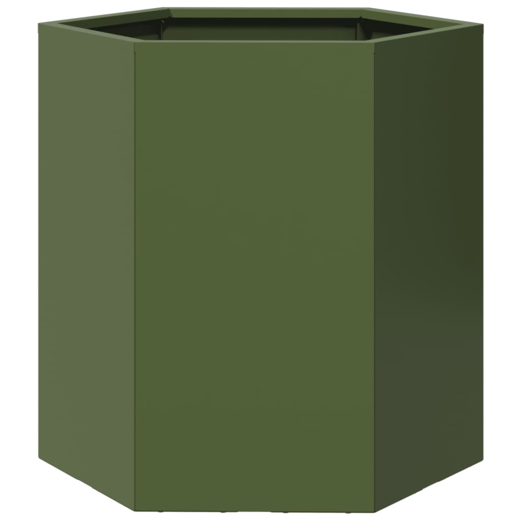 vidaXL Garden Planter Olive Green Hexagon 46x40x45 cm Steel