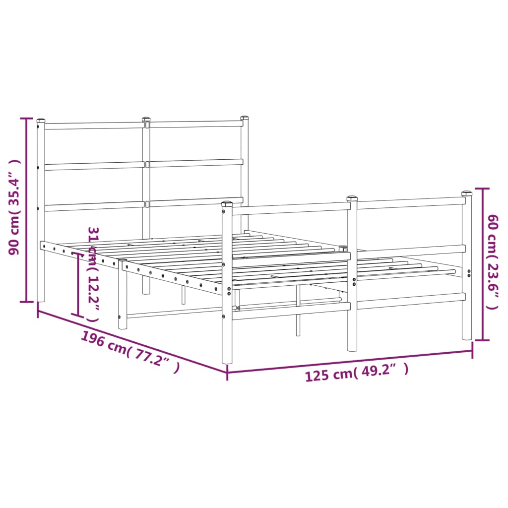 vidaXL Metal Bed Frame without Mattress with Footboard Black 120x190 cm Small Double