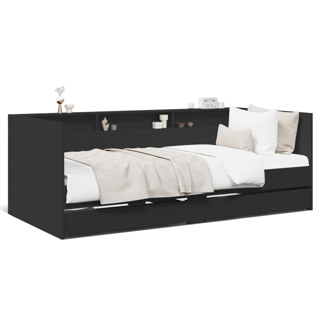 vidaXL Daybed with Drawers without Mattress Black 75x190 cm Small Single