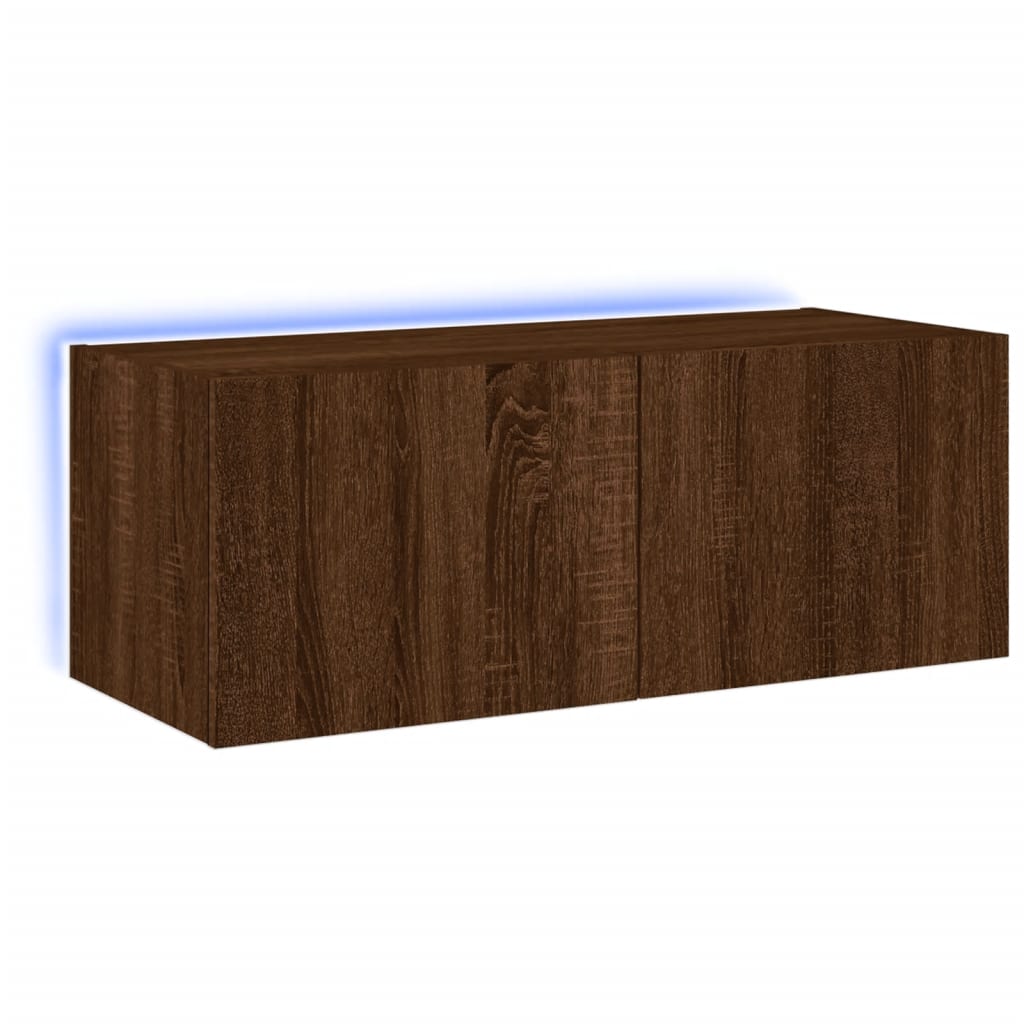 vidaXL TV Wall Cabinet with LED Lights Brown Oak 80x35x31 cm