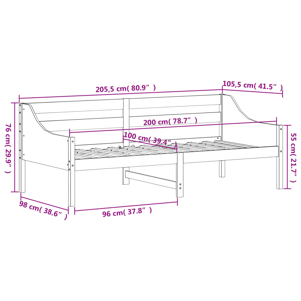 vidaXL Day Bed without Mattress Wax Brown 100x200 cm Solid Wood Pine