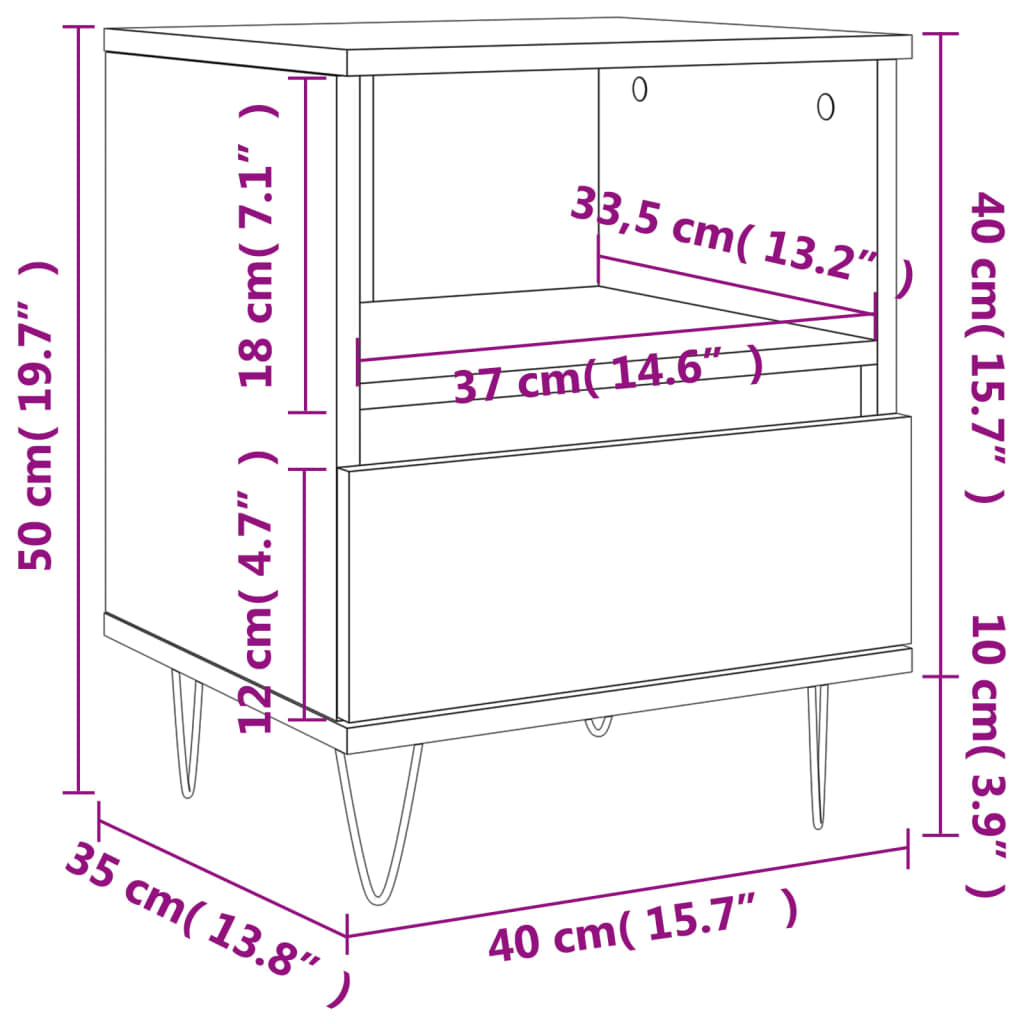 vidaXL Bedside Cabinet High Gloss White 40x35x50 cm Engineered Wood