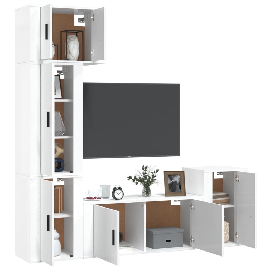 vidaXL 5 Piece TV Cabinet Set High Gloss White Engineered Wood