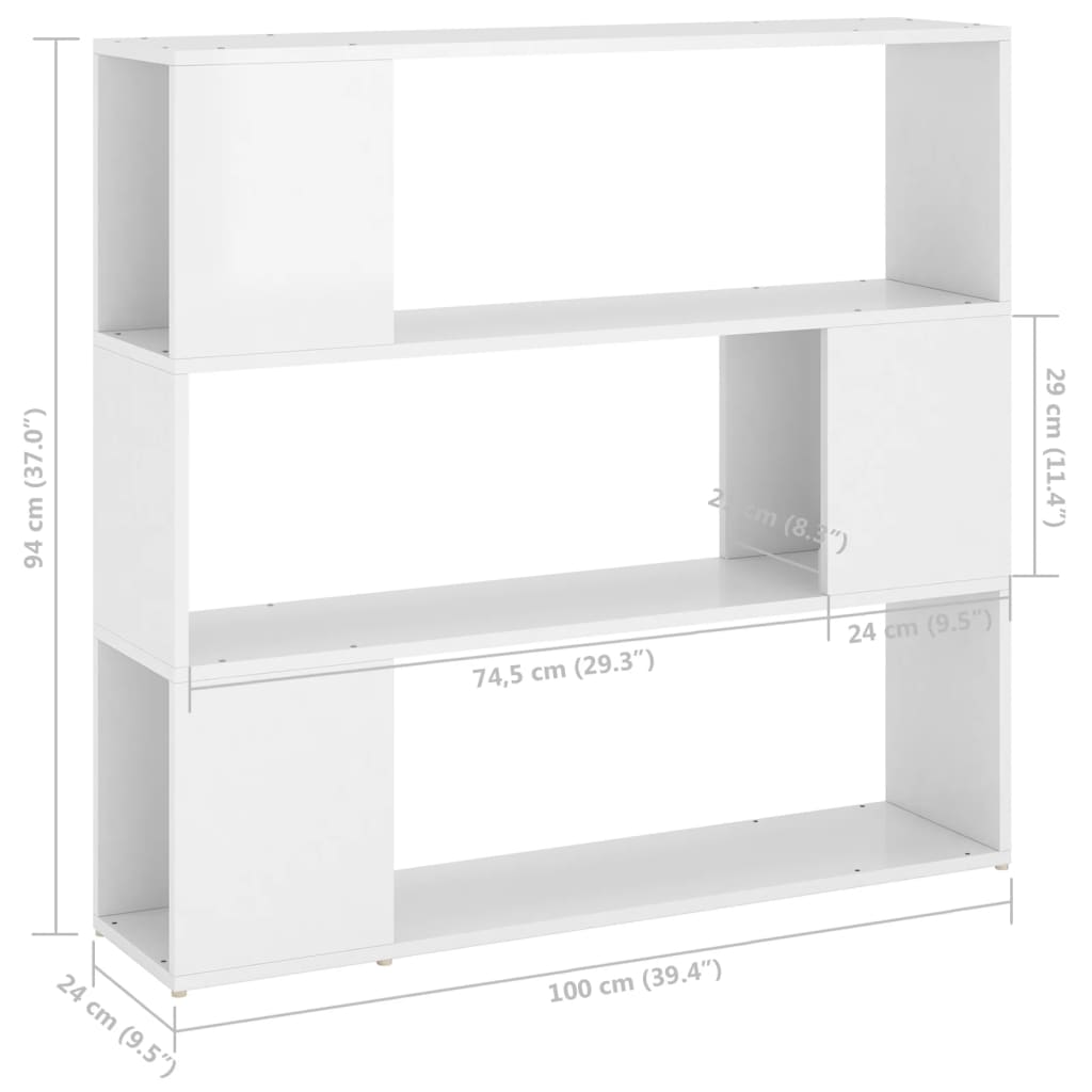 vidaXL Book Cabinet Room Divider High Gloss White 100x24x94 cm