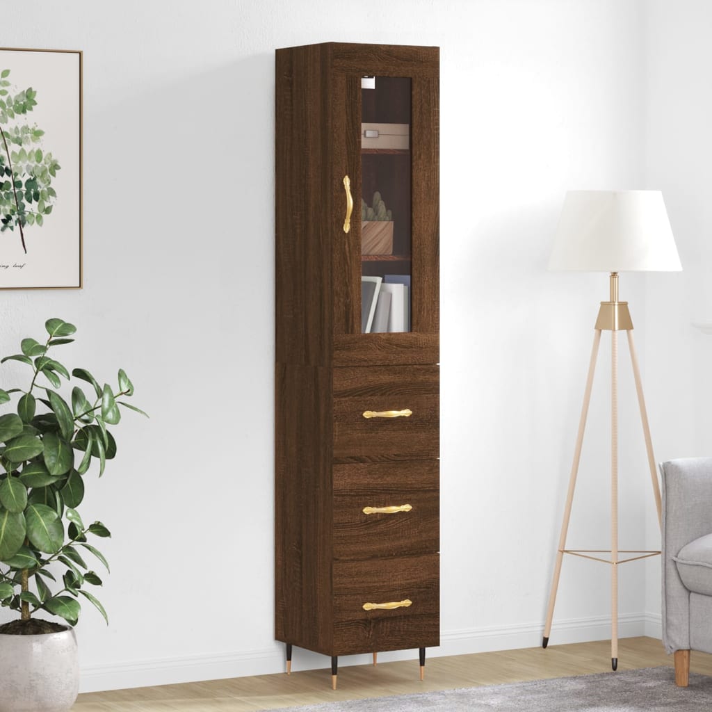 vidaXL Highboard Brown Oak 34.5x34x180 cm Engineered Wood