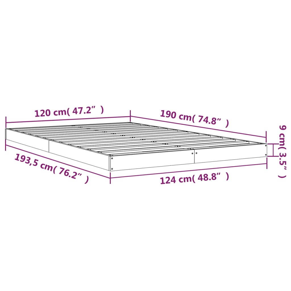 vidaXL Bed Frame without Mattress Grey 120x190 cm Small Double Solid Wood Pine