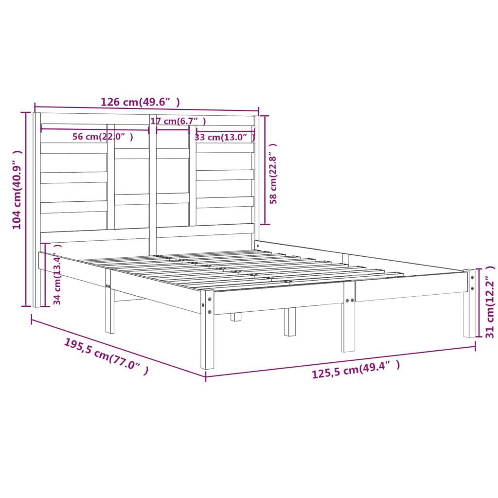 vidaXL Bed Frame without Mattress White Solid Wood 120x190 cm Small Double