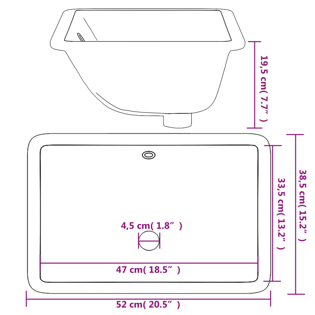 vidaXL Bathroom Sink White 52x38.5x19.5 cm Rectangular Ceramic