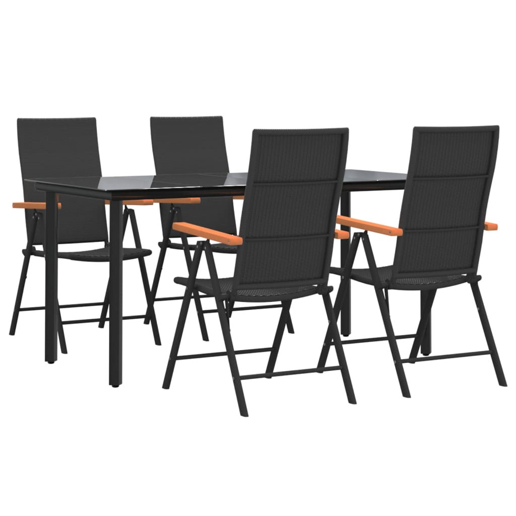 vidaXL 5 Piece Garden Dining Set Black and Brown Poly Rattan