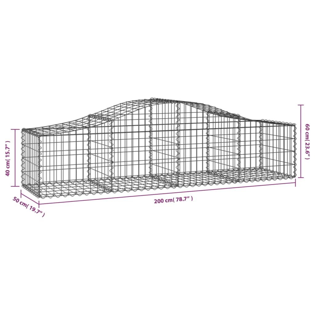 vidaXL Arched Gabion Baskets 30 pcs 200x50x40/60 cm Galvanised Iron