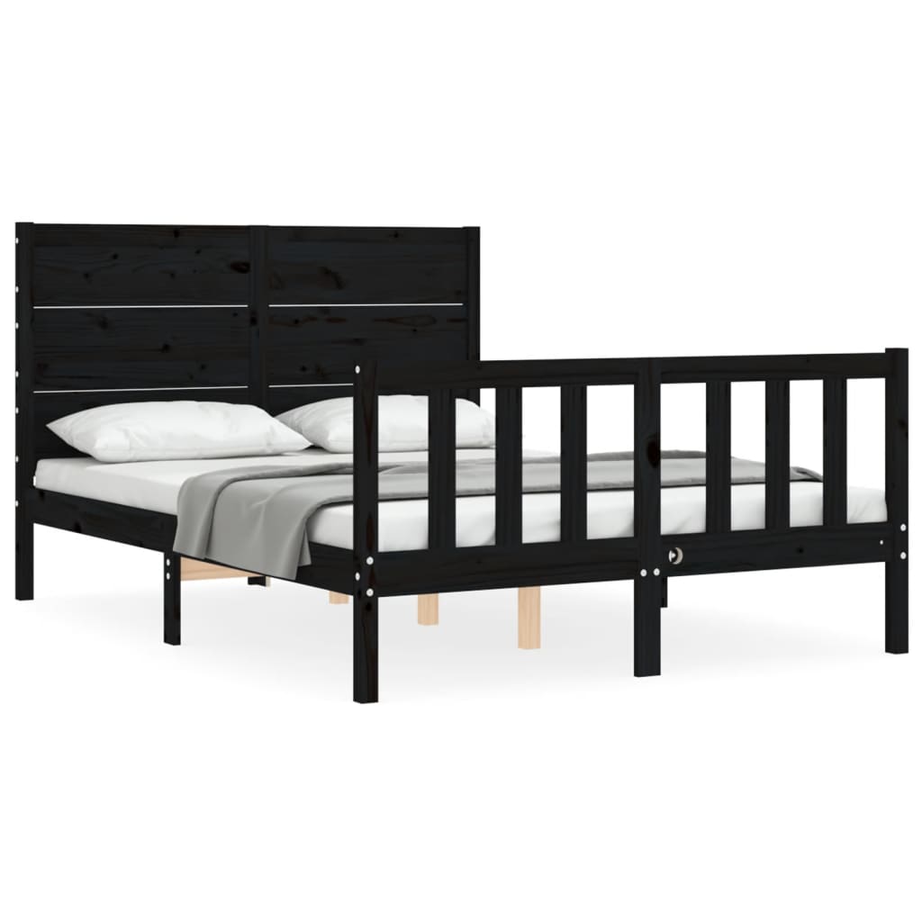 vidaXL Bed Frame without Mattress Black Small Double Solid Wood Pine