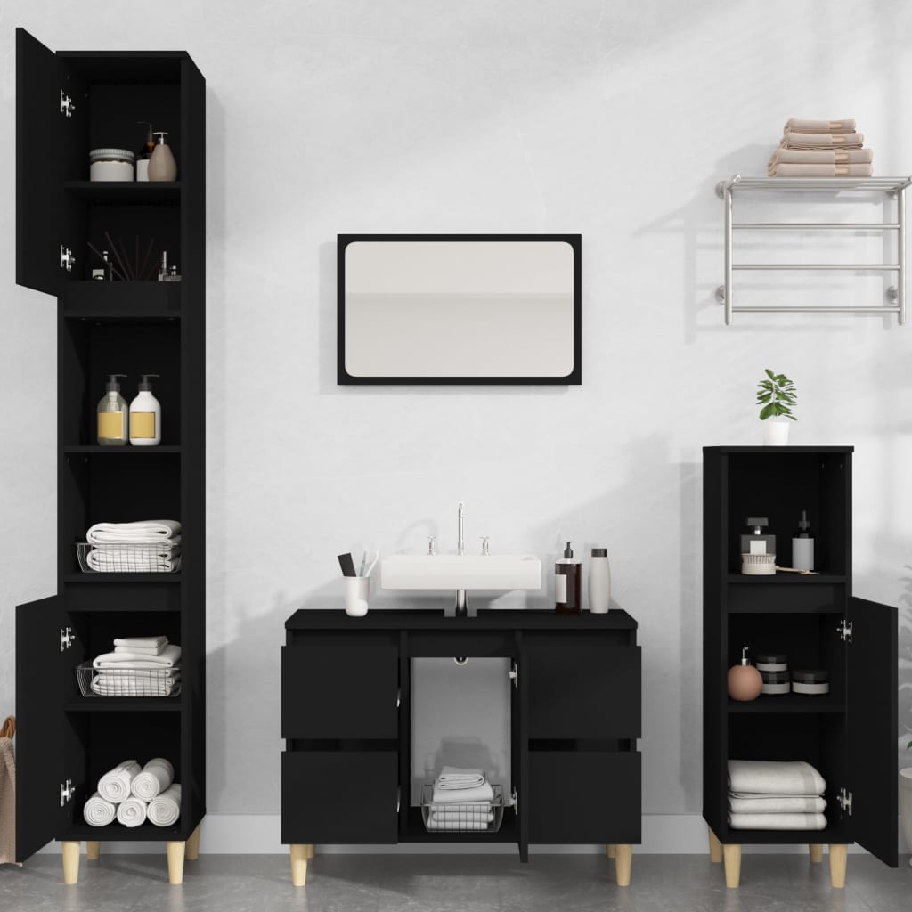 vidaXL Sink Cabinet Black 80x33x60 cm Engineered Wood