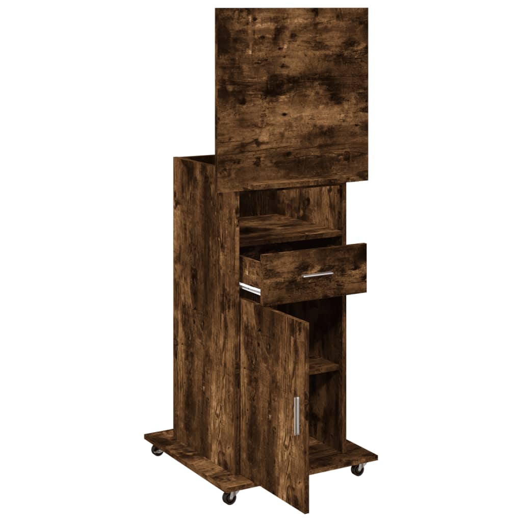 vidaXL Lectern with Wheels & Drawer Smoked Oak 55x55x107 cm Engineered Wood