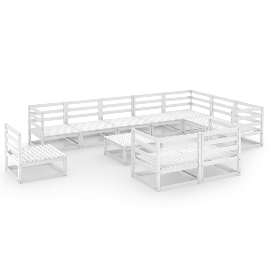 vidaXL 11 Piece Garden Lounge Set White Solid Pinewood