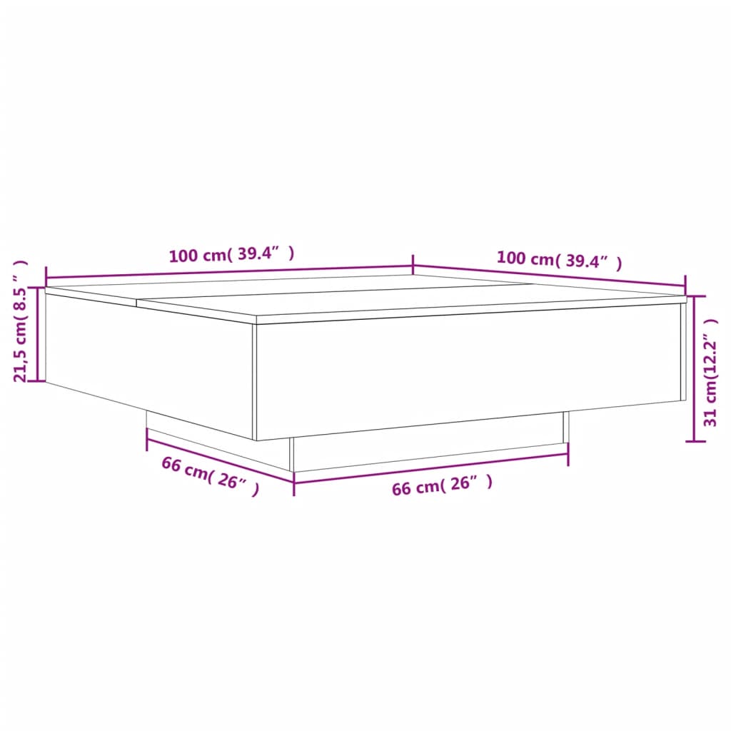 vidaXL Coffee Table with LED Lights White 100x100x31 cm