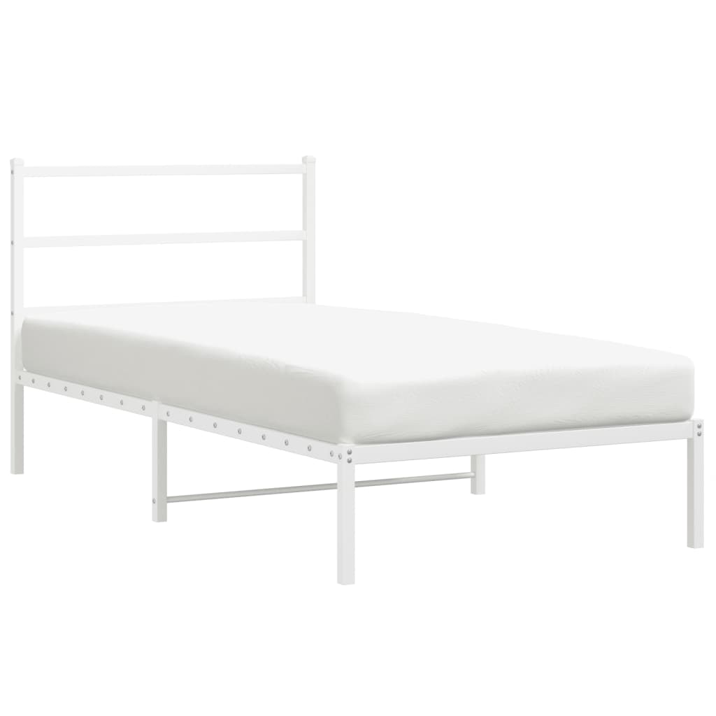 vidaXL Metal Bed Frame without Mattress with Headboard White 100x200 cm