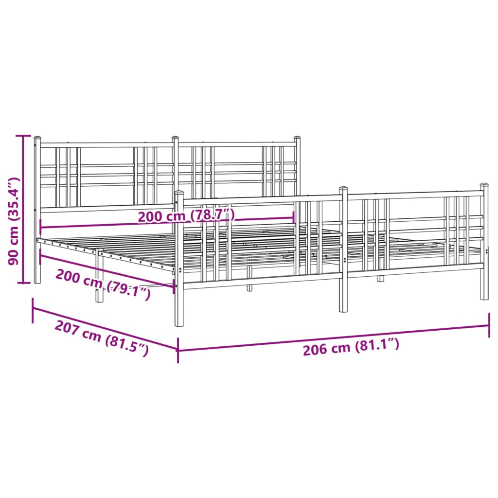 vidaXL Metal Bed Frame without Mattress with Footboard White 200x200 cm