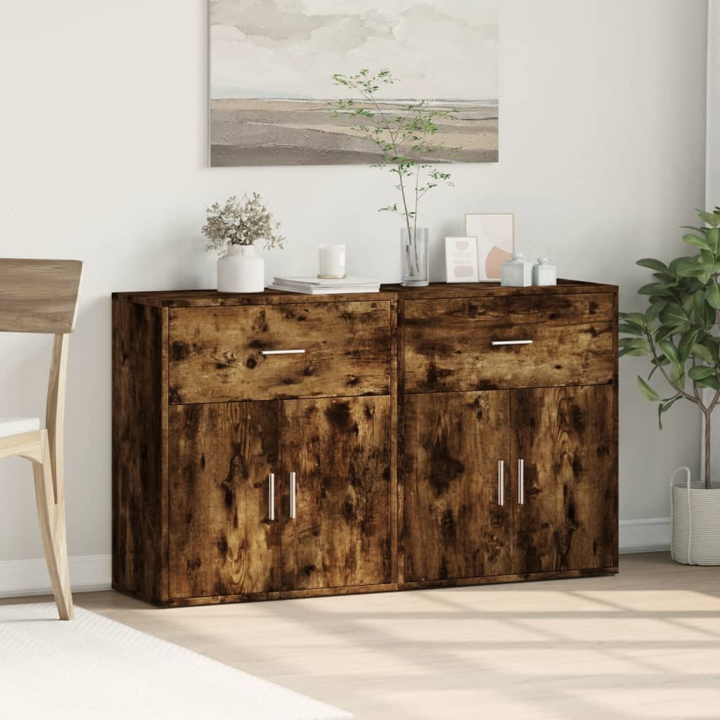 vidaXL Sideboards 2 pcs Smoked Oak 60x31x70 cm Engineered Wood