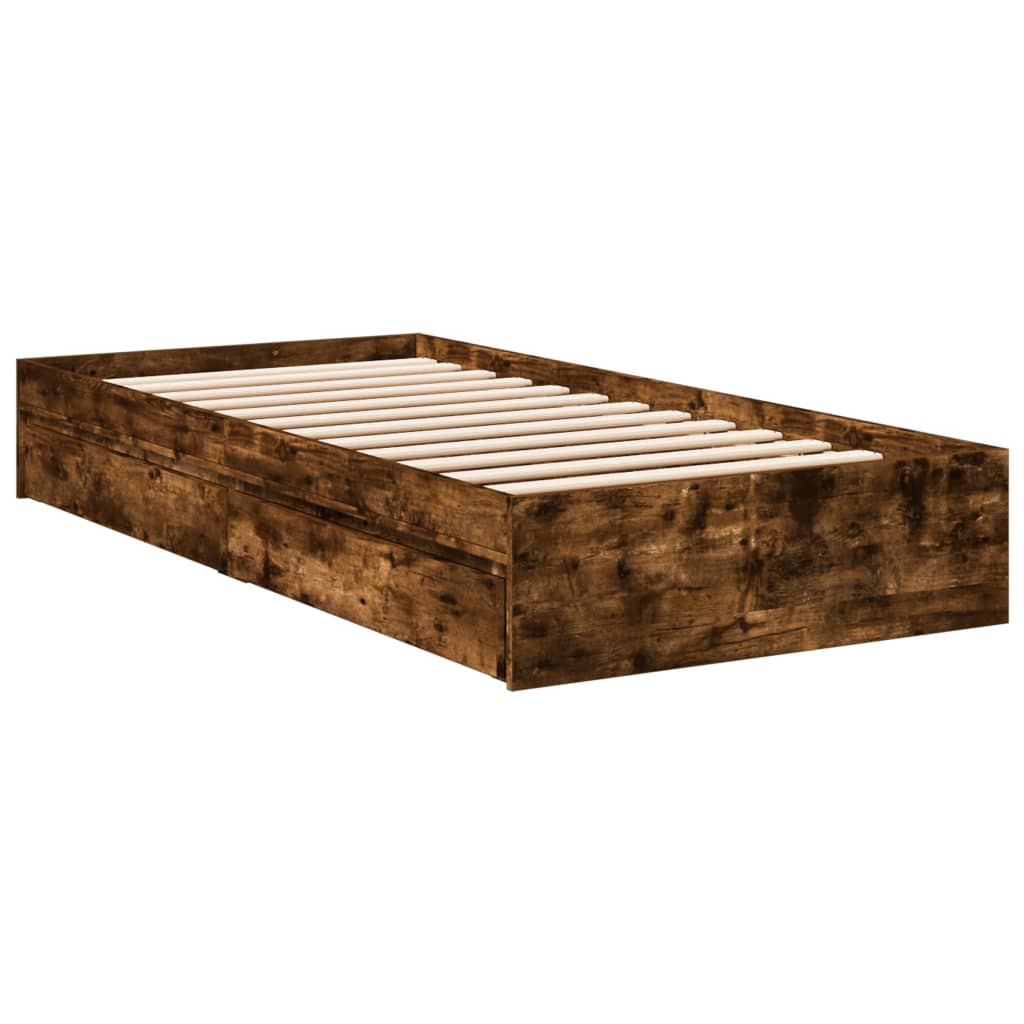 vidaXL Bed Frame with Drawers without Mattress Smoked Oak 100x200 cm