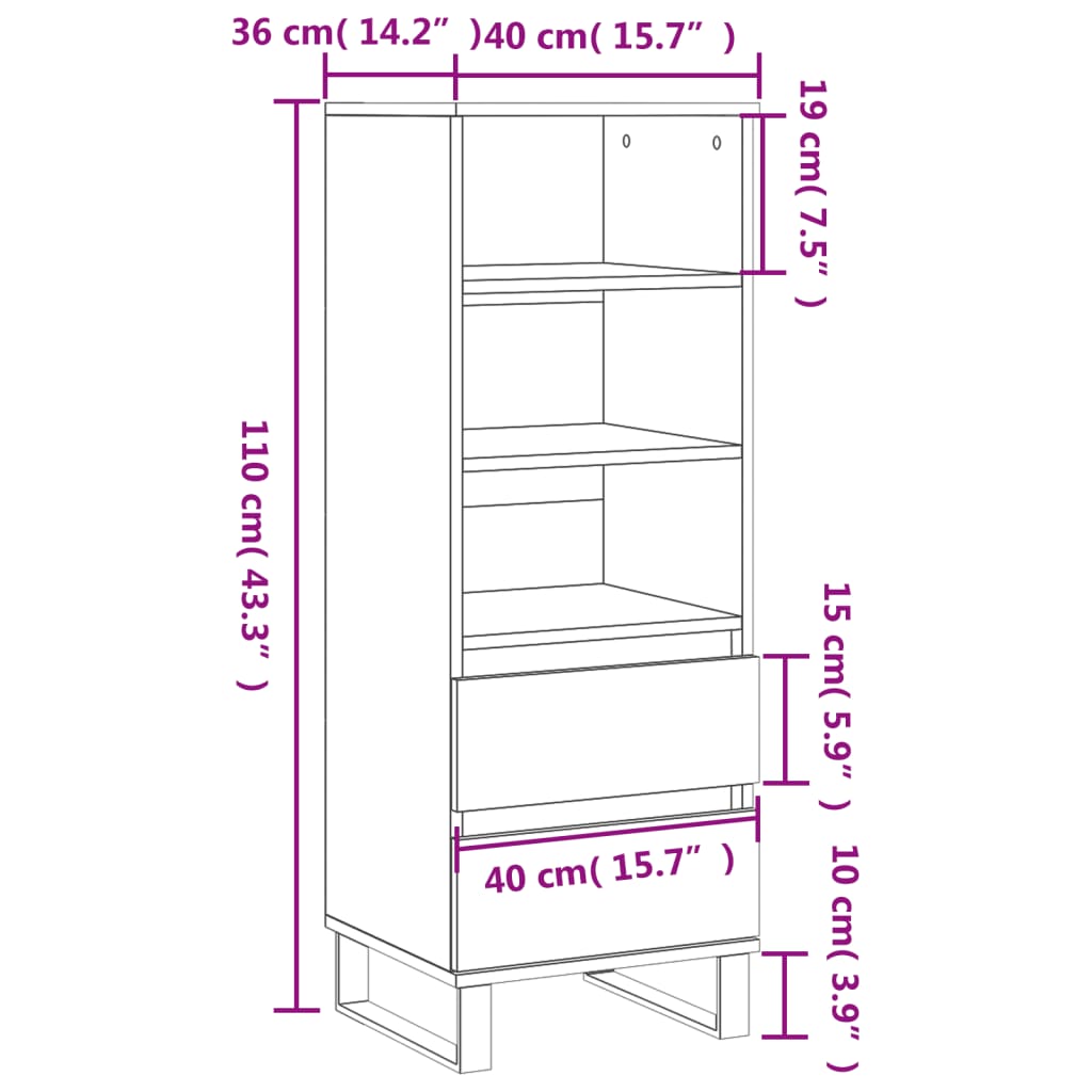 vidaXL Highboard Concrete Grey 40x36x110 cm Engineered Wood