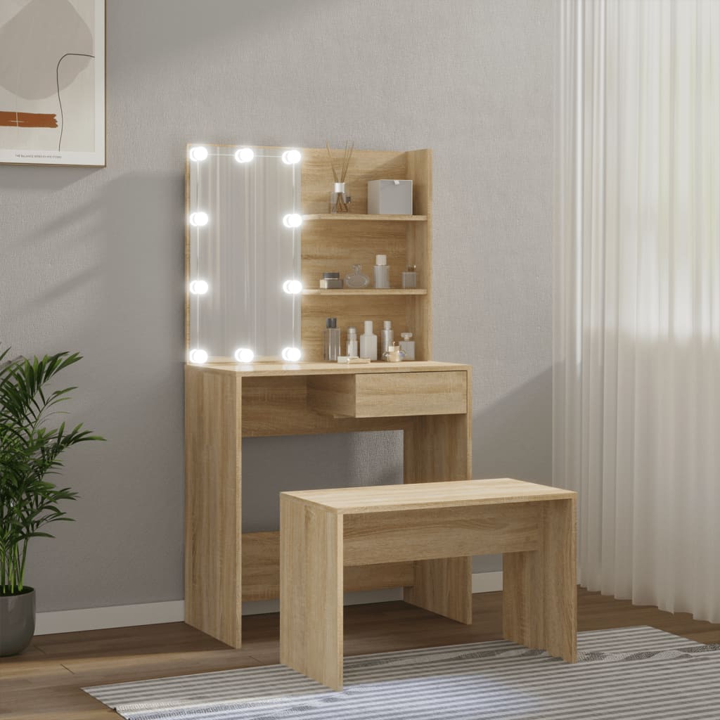 vidaXL Dressing Table Set with LED Sonoma Oak Engineered Wood