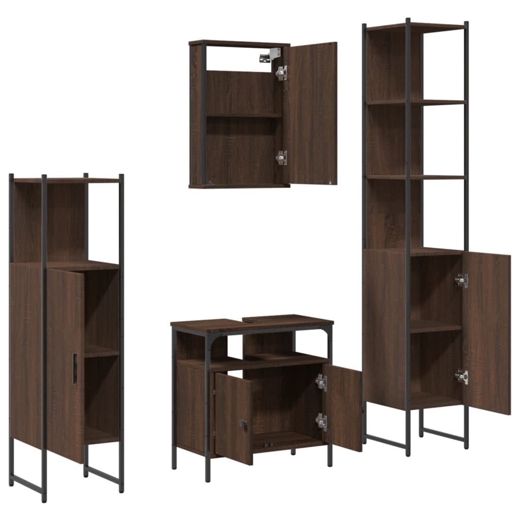 vidaXL 4 Piece Bathroom Furniture Set Brown Oak Engineered Wood