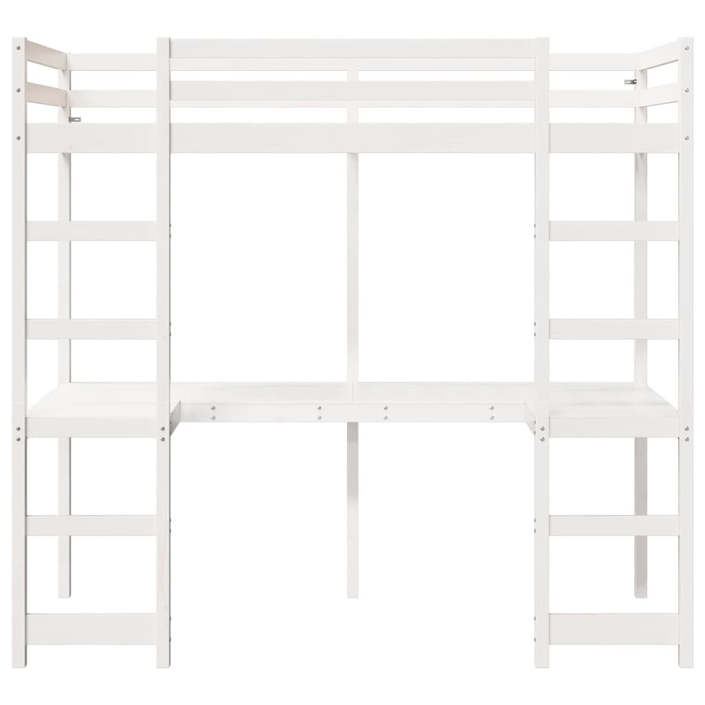 vidaXL Loft Bed Frame without Mattress White 75x190 cm Small Single Solid Wood Pine