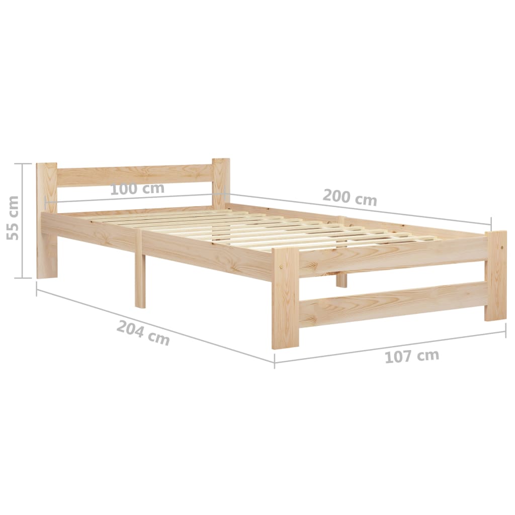 vidaXL Bed Frame without Mattress Solid Pine Wood 100x200 cm