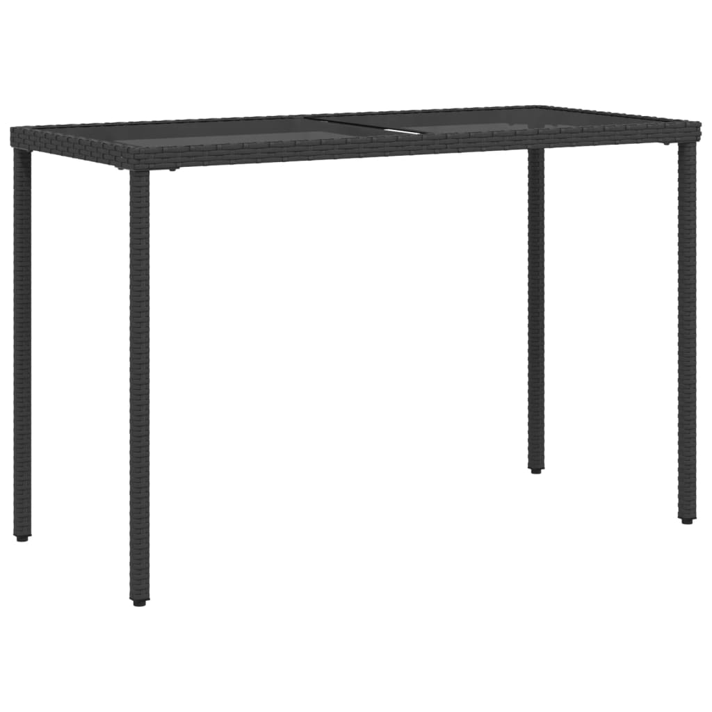 vidaXL Garden Table with Glass Top Black 115x54x74 cm Poly Rattan