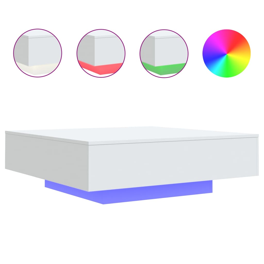 vidaXL Coffee Table with LED Lights White 100x100x31 cm