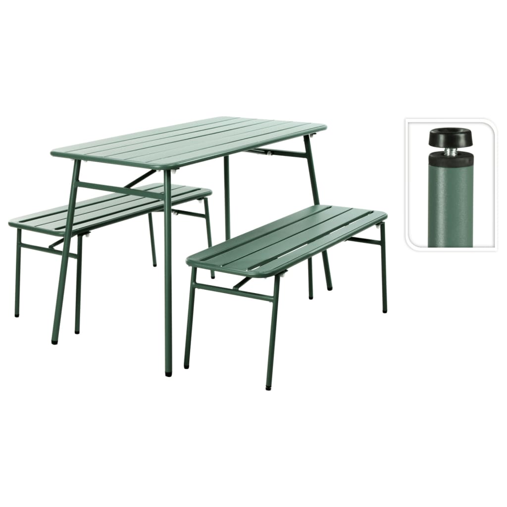 ProGarden 3 Piece Garden Table and Bench Set Steel Green