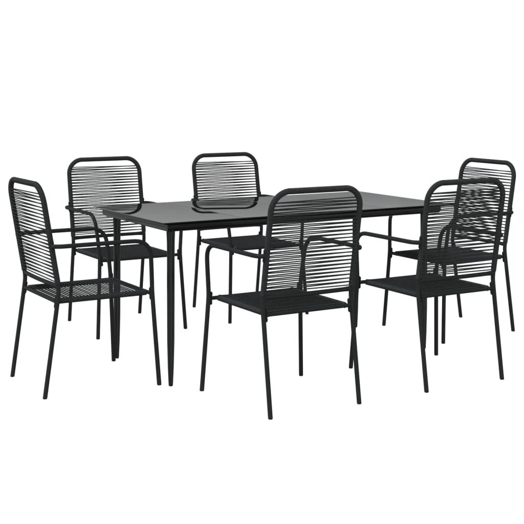 vidaXL 7 Piece Garden Dining Set Black Cotton Rope and Steel