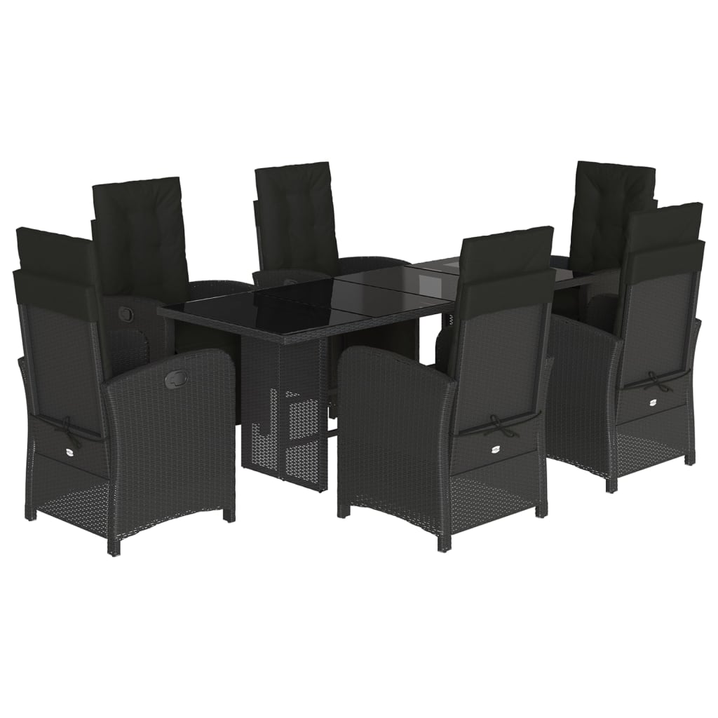 vidaXL 7 Piece Garden Dining Set with Cushions Black Poly Rattan