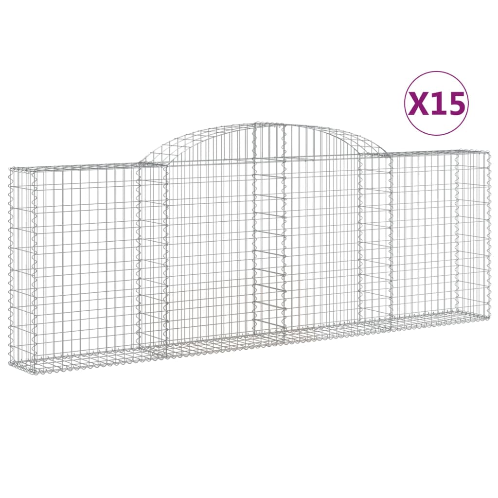 vidaXL Arched Gabion Baskets 15 pcs 300x30x100/120 cm Galvanised Iron