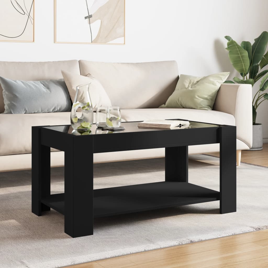 vidaXL Coffee Table with LED Black 93x53x45 cm Engineered Wood