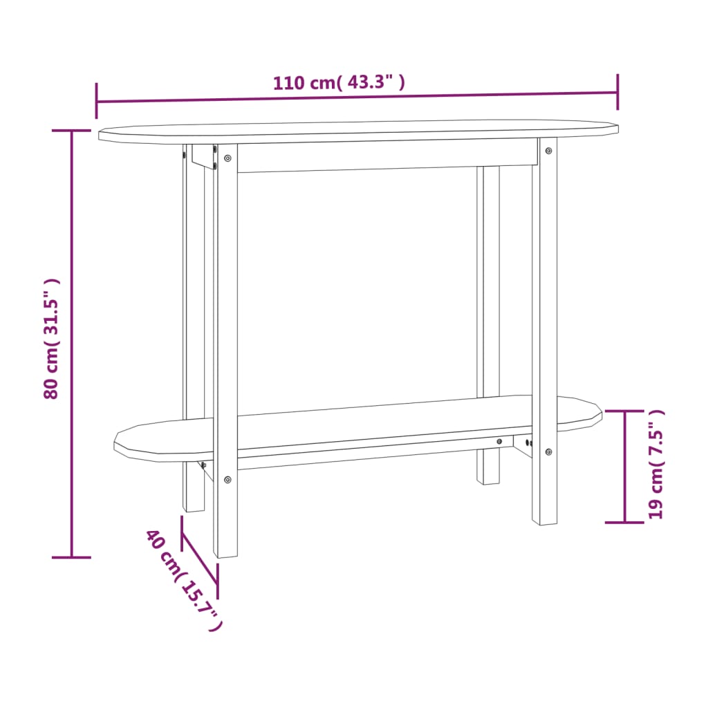 vidaXL Console Table Grey 110x40x80 cm Solid Wood Pine