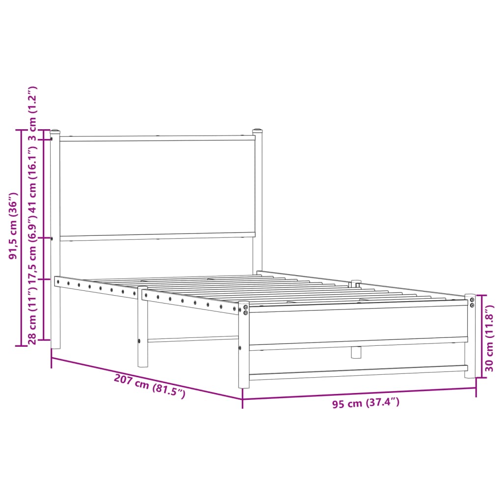 vidaXL Metal Bed Frame without Mattress Brown Oak 90x200 cm