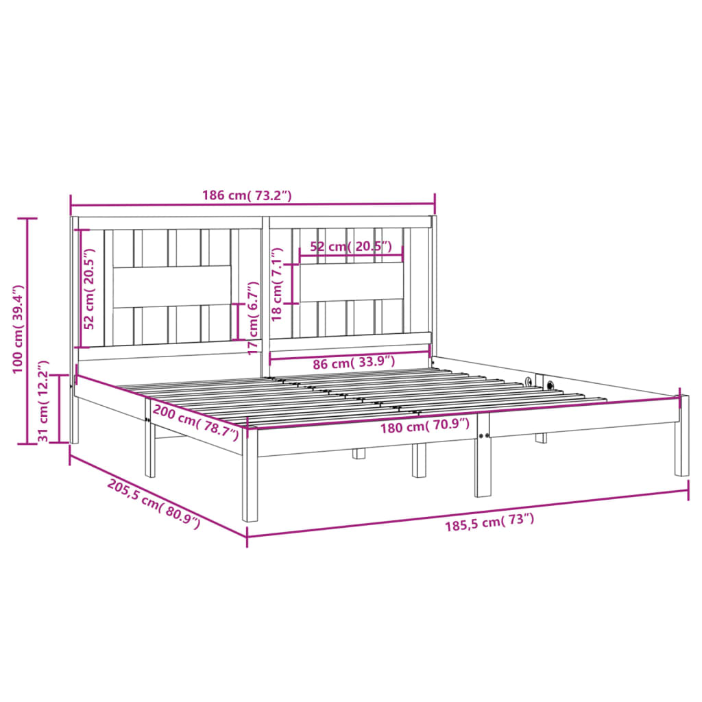 vidaXL Bed Frame without Mattress White Solid Wood Super King