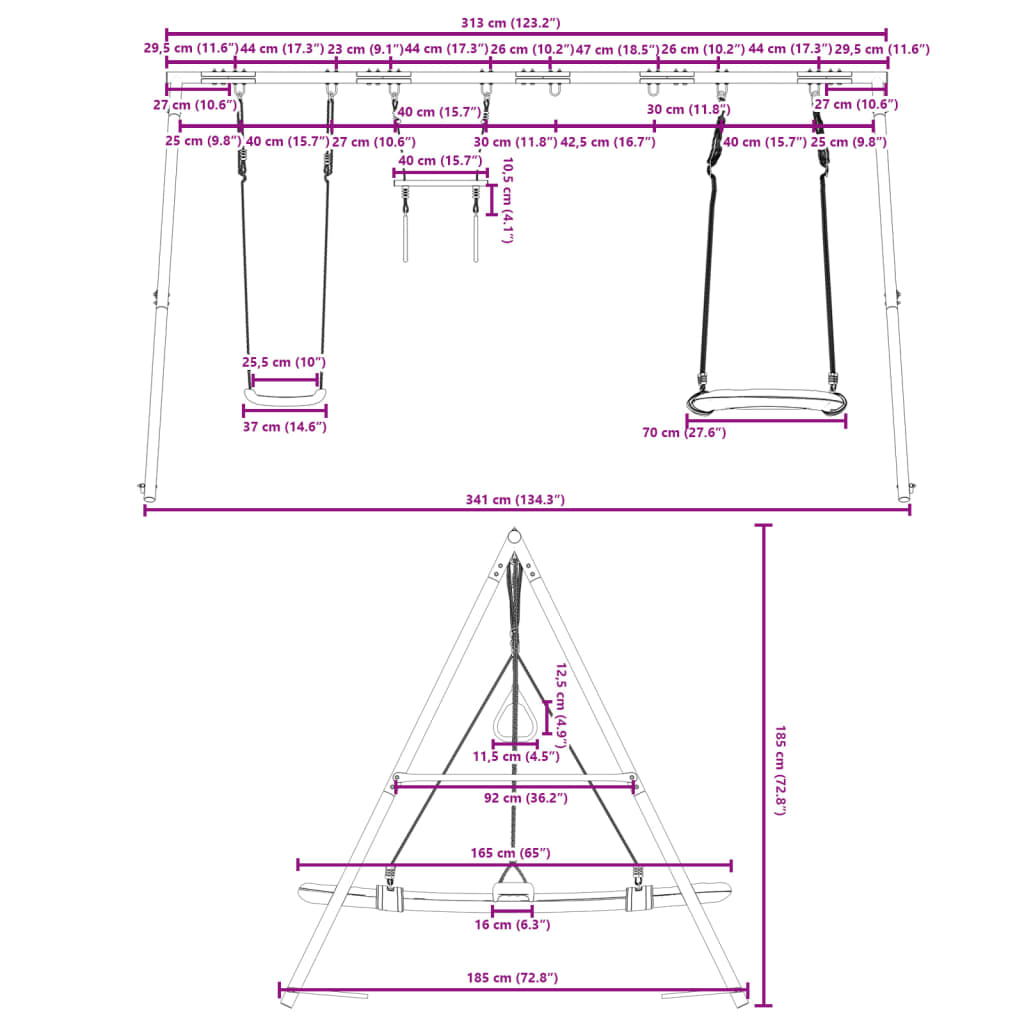 vidaXL Outdoor Swing Set with Swing, Trapeze, Nest Swing