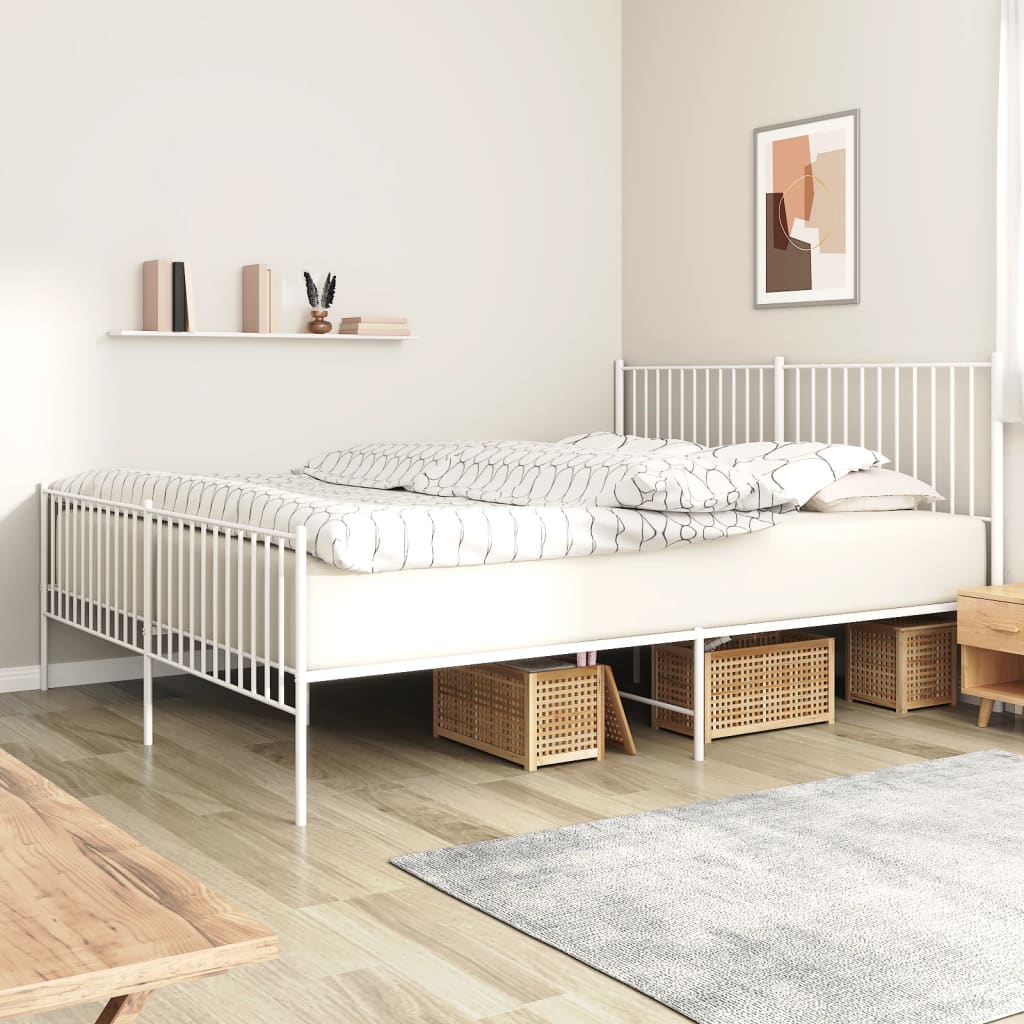 vidaXL Metal Bed Frame without Mattress with Footboard White 180x200 cm Super King