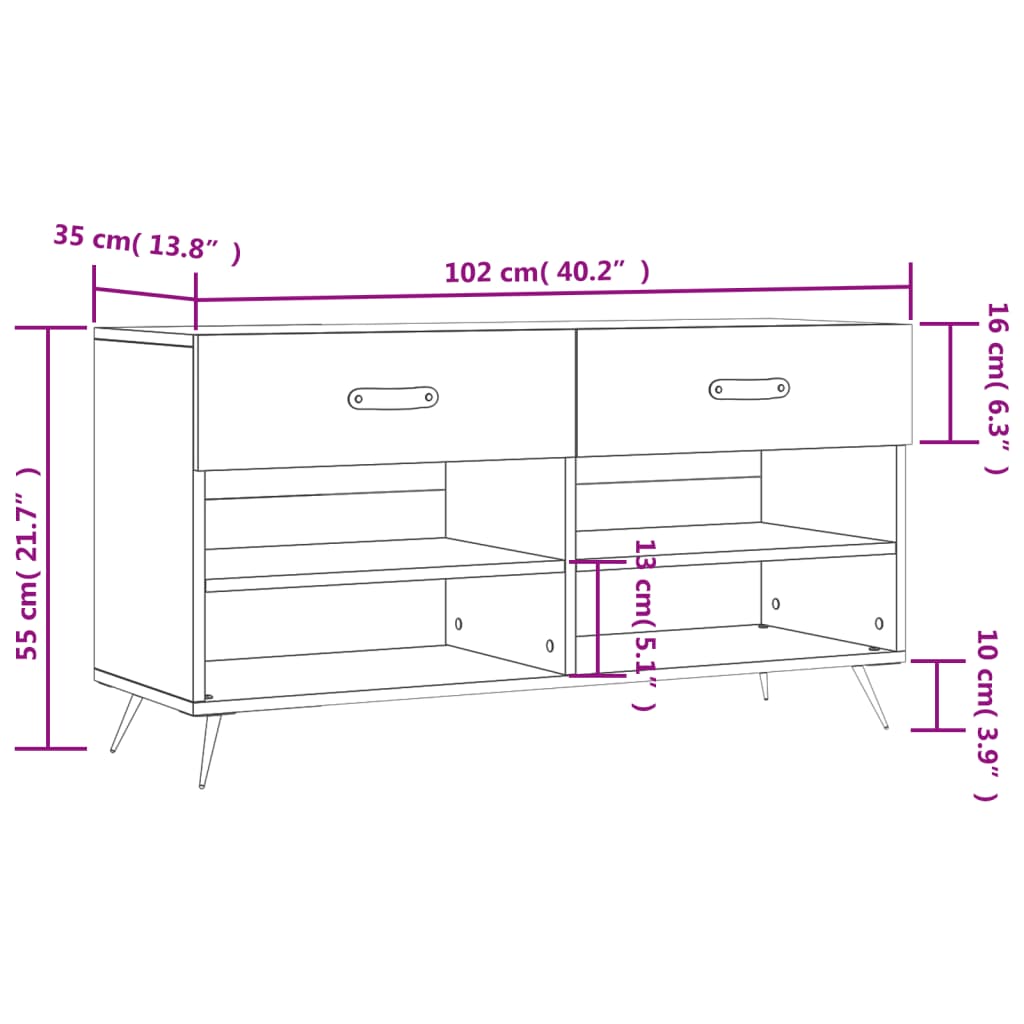 vidaXL Shoe Bench Brown Oak 102x35x55 cm Engineered Wood