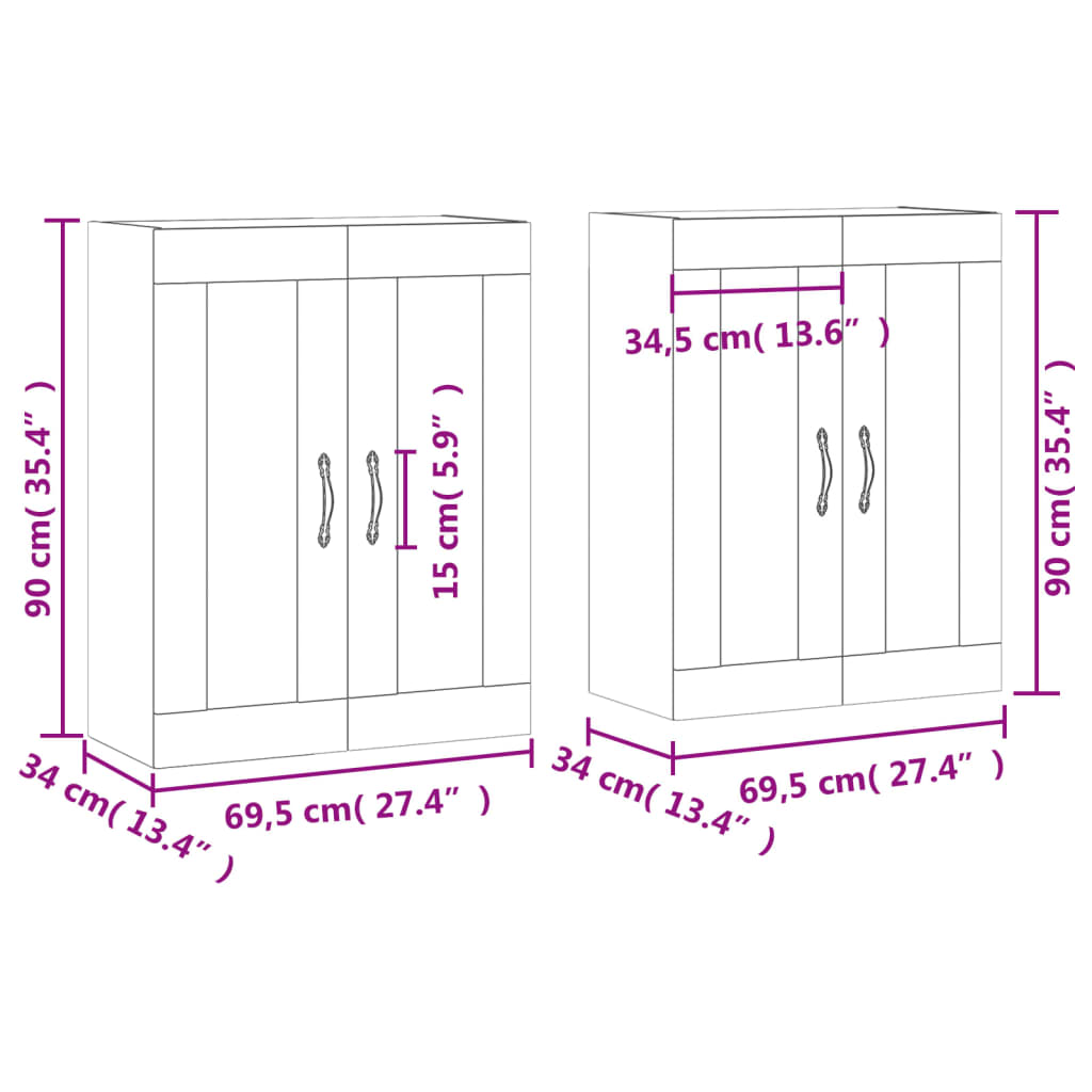 vidaXL Wall Mounted Cabinets 2 pcs Black Engineered Wood